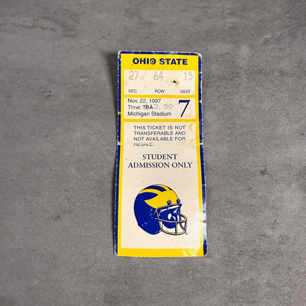 Vintage NCAA Ticket Stub‎ 1997 Michigan vs Ohio State Football Michigan Stadium